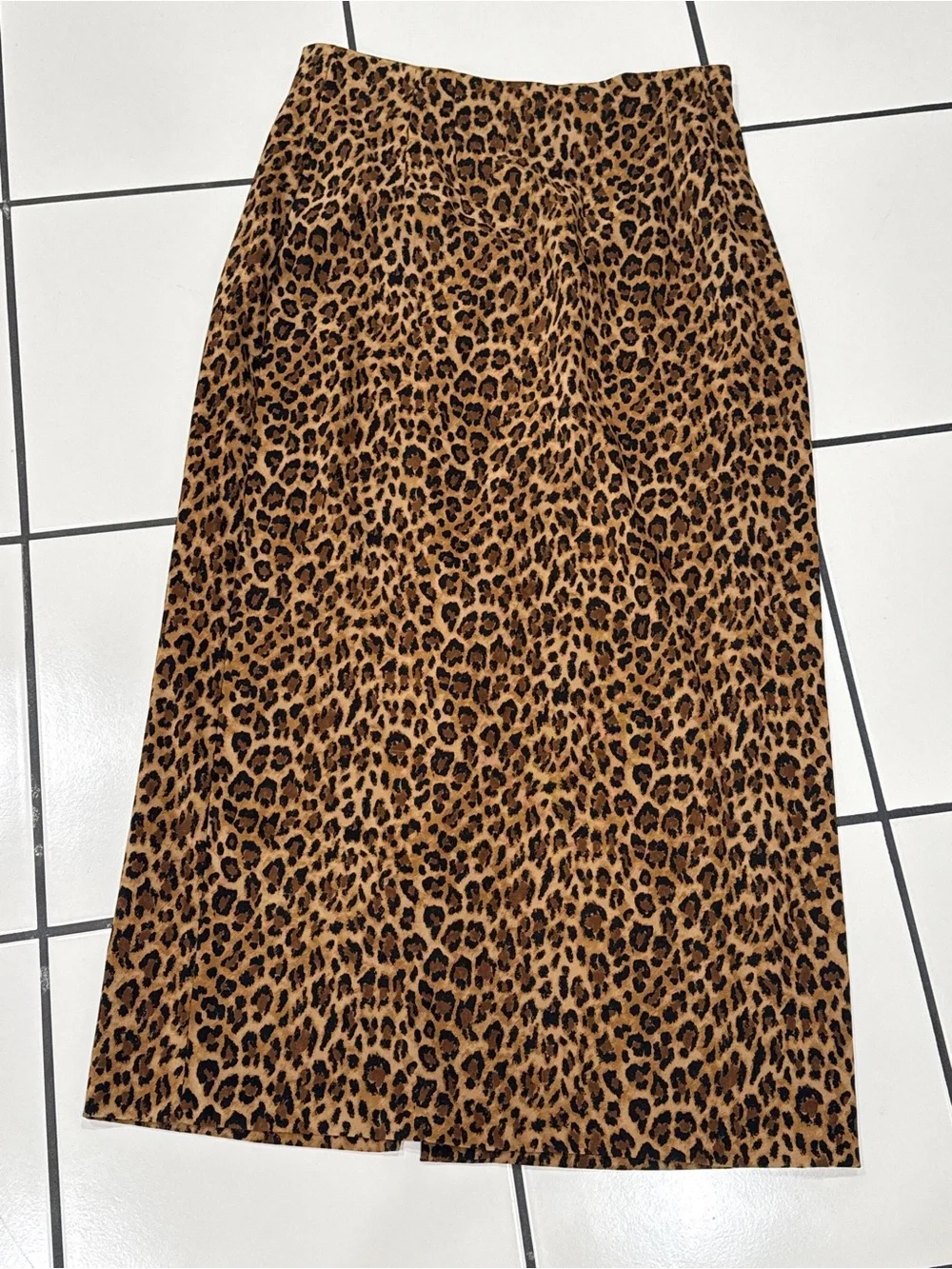 Vintage Y2K Briggs New York Leopard Velvet Midi Skirt Size 10